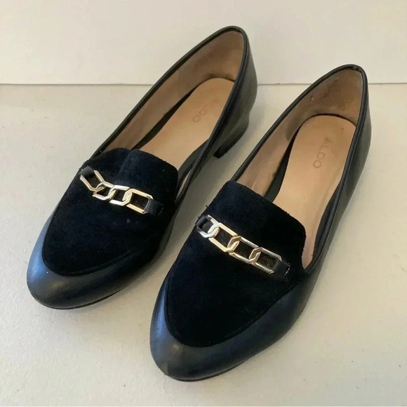 Aldo women's black leather‎ point toe slip on flats size 8 - Picture 1 of 16